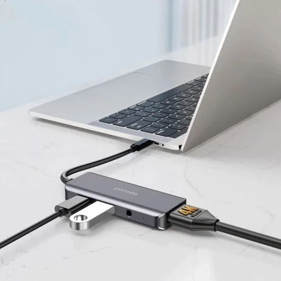 Porodo 4in1 HDMI 4K USB-C Hub - Grey
